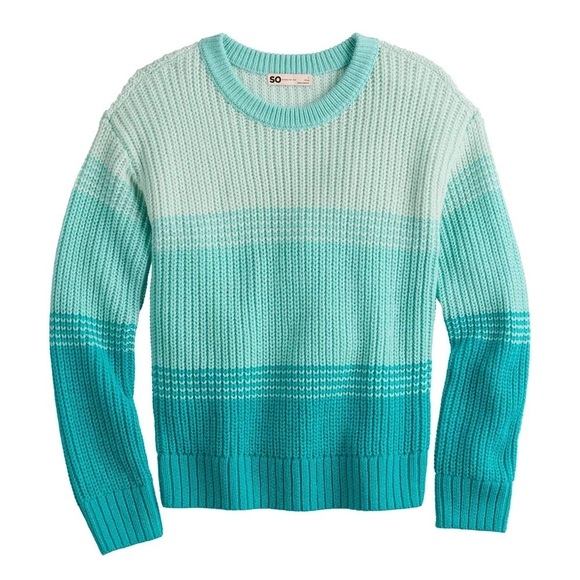 SO Other - SO®Knit Crewneck Striped Teal and Mint Sweater (Size L 10/12)- NWOT